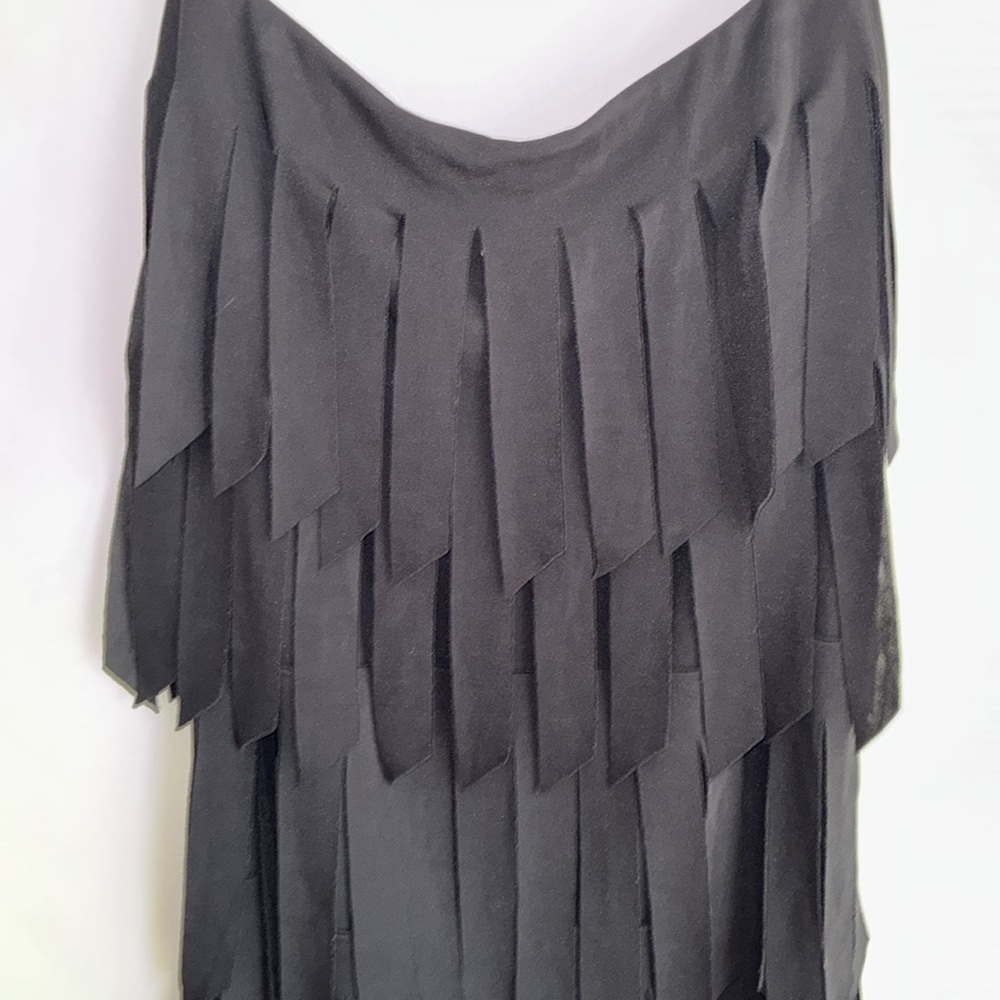 Vintage Tadashi fringe Black skirt Sz Medium Made in the USA elastic waist band - Picture 6 of 8